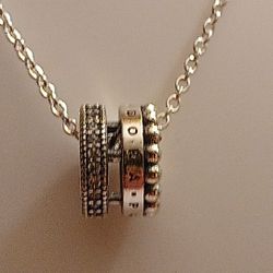 Pandora Authentic Brand New Sterling Silver Signature Logo Pave & Beads 17.8 Adjustable Pendant Necklace 