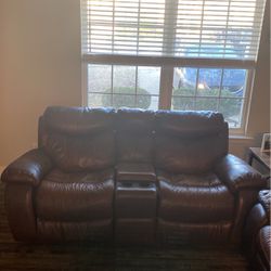 Real Leather Couch, Reclines, With Cup holders