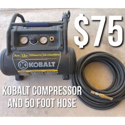 Kobalt 3 Gallon Compressor and 50 Foot Hose 