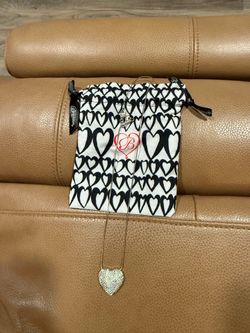 Brighton Lustrous Heart Reversible Pavee silver Crystal Filigree Pendant Necklace-NWT