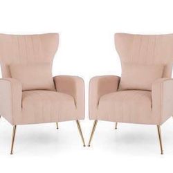 2 For $180 New Velvet Accent Chair with Lumbar Pillow Upholstered Tufted Wingback Arm Chair