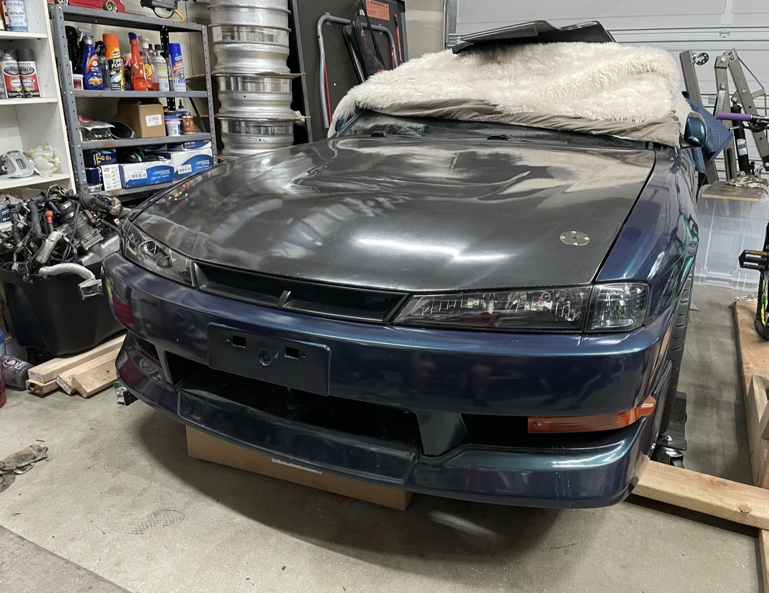 240sx S14 Kouki Fiberglass Vented Hood With Carbon Wrap 97-98