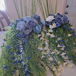 Flower Arrangement In Dusty Blue Theme 