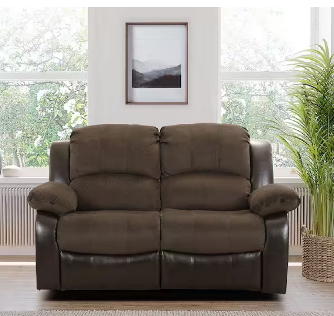 Lazzara Bianca 62.5 in. W Textured Plush Microfiber Rectangle Double Manual Reclining Loveseat in Chocolate