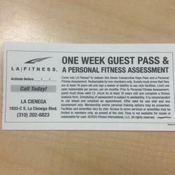 ONE WEEK FREE PASS TO LA FITNESS!!!