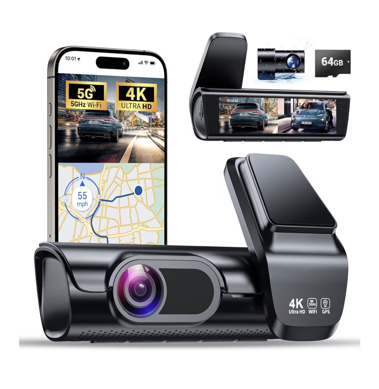 Brand New K600 4k Dash Cam Front and Rear, 3.59" IPS Screen, Built-in GPS 5G WiFi Dash Camera for Cars with App, UHD 2160P Night Vision Free 64G SD Ca