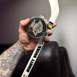 Nice I !! Vintage 1990S Kings Hockey Puck And Mighty Ducks Miniature Hockey Stick ! 