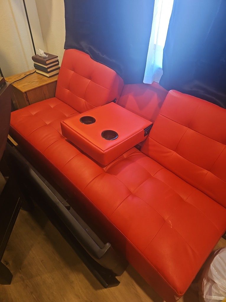 Red Leather Couch/Futon