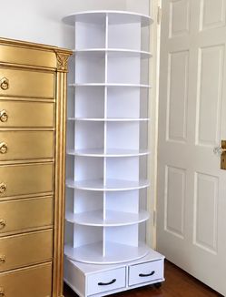 8-Tier Rotating Display Storage Shelf Tower w/ Wheels & Drawers $85