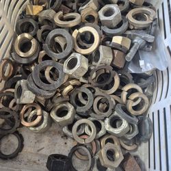 Box of 1" & 3/4" nuts and larger lock washers