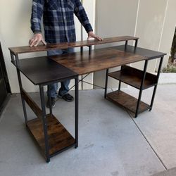 New In Box 59 Inch Office Computer Desk With Double Side Shelf And Monitor Stand Tier Furniture 