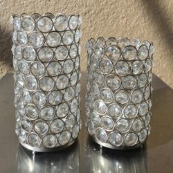 2 Godinger Silver Art Co Crystal Votive Candle Holders 8.75"x4.25" & 7"x4.25"