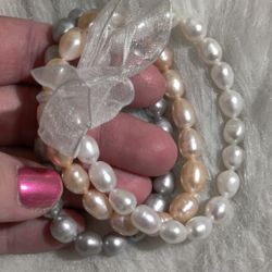 Handmade Bracelet With Tri Colors Freshwater Pearls