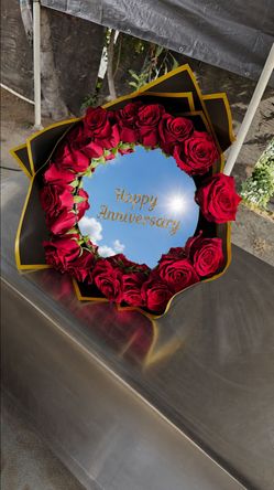 Happy Anniversary Red Rose Bouquet with Mirror