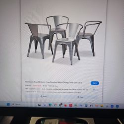 Pemberly Row Modern Gray Finish Metal Dining Chair 