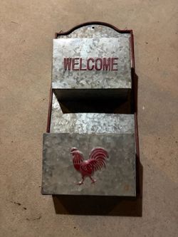 Galvanized Metal Wall Mail Organizer with Rooster