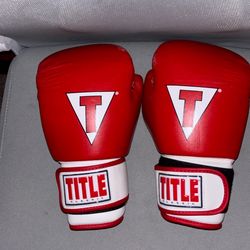 Red and white TITLE youth sized boxing gloves
