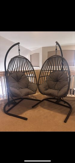 Large Swinging Metal And Wicker Egg Chairs