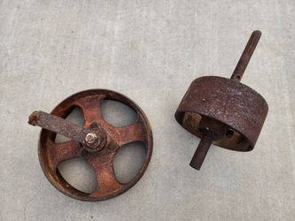 2 Machinery Factory Antique Pulley Wheel Vintage Yard Art Reuse