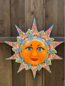 Mexican Talavera Sun Wall Decor, Pottery, Clay Pot, Planter.
