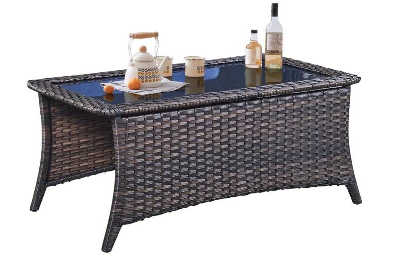 Belord Patio Coffee Table Outdoor Rectangular Glass Table