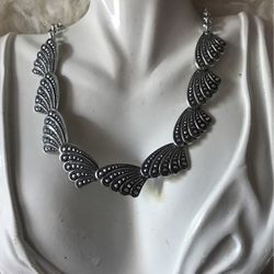 Vintage Aluminum Marcasite Chocker From W Germany  Plus Clip On Earrings