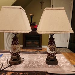 Vintage Brass Base Porcelain Lamps