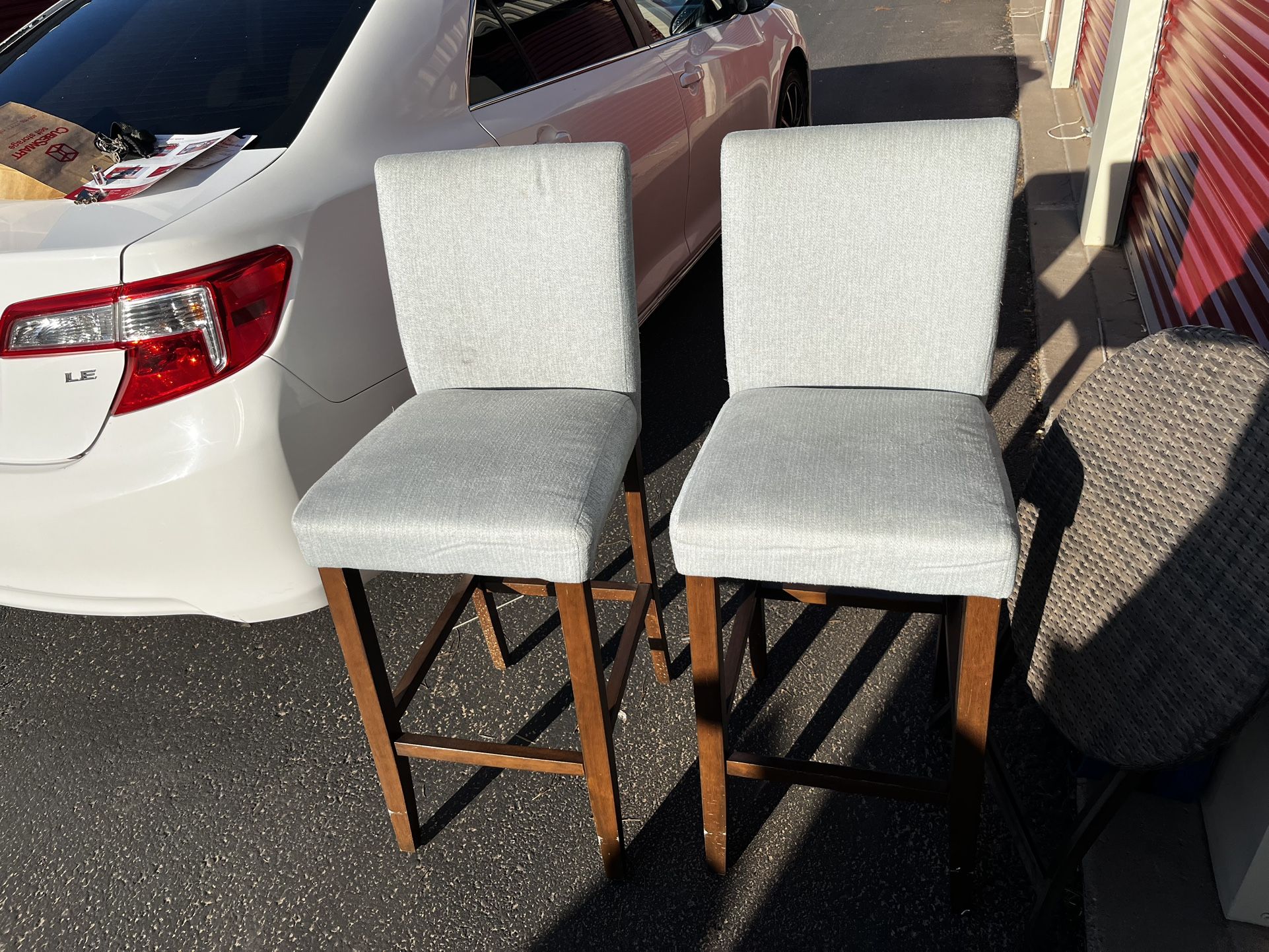 30 in. Charleston Blue Wood Upholstered Bar Stools with Back (Set of 2)