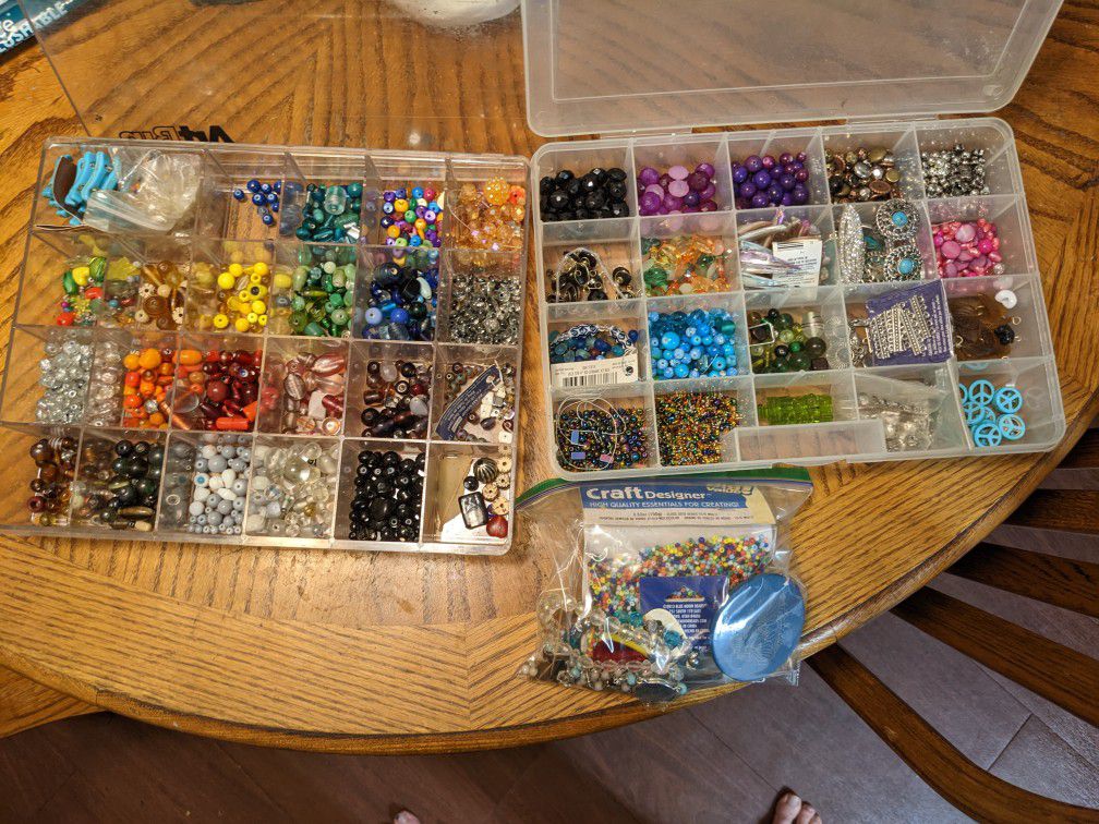 Jewelry-making supplies: beads & charms supplies w/ storage containers 