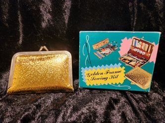 Vintage Golden-Frame Sewing Kit -New In Original Box