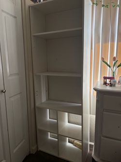 white book shelf