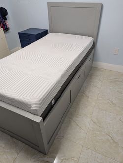 Gray Twin Storage Bed Frame with Headboard- Ethan Allen