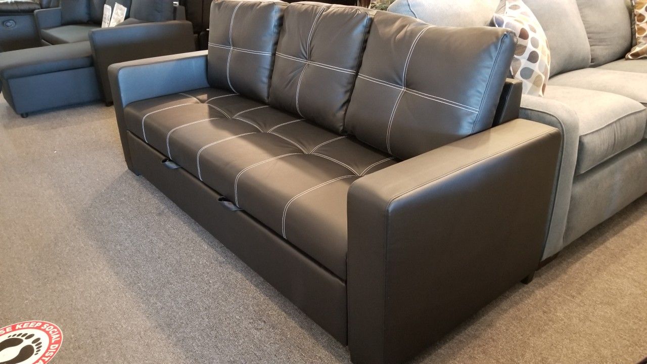 Brand New 85" x 57" Black Faux Leather Sofa Bed