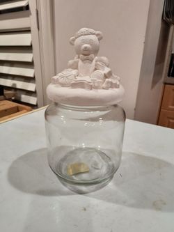 Christmas Teddy Bear Glass Jar