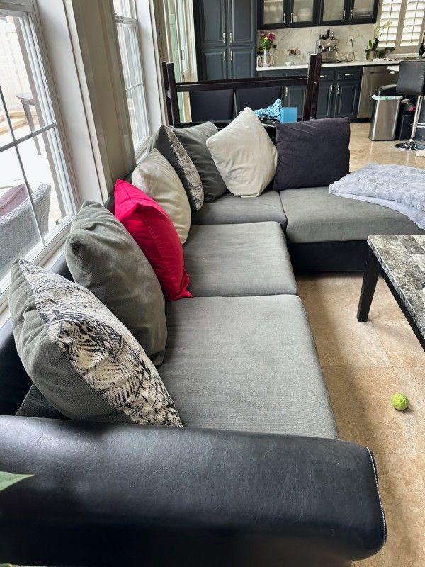 L shape couch gray and black