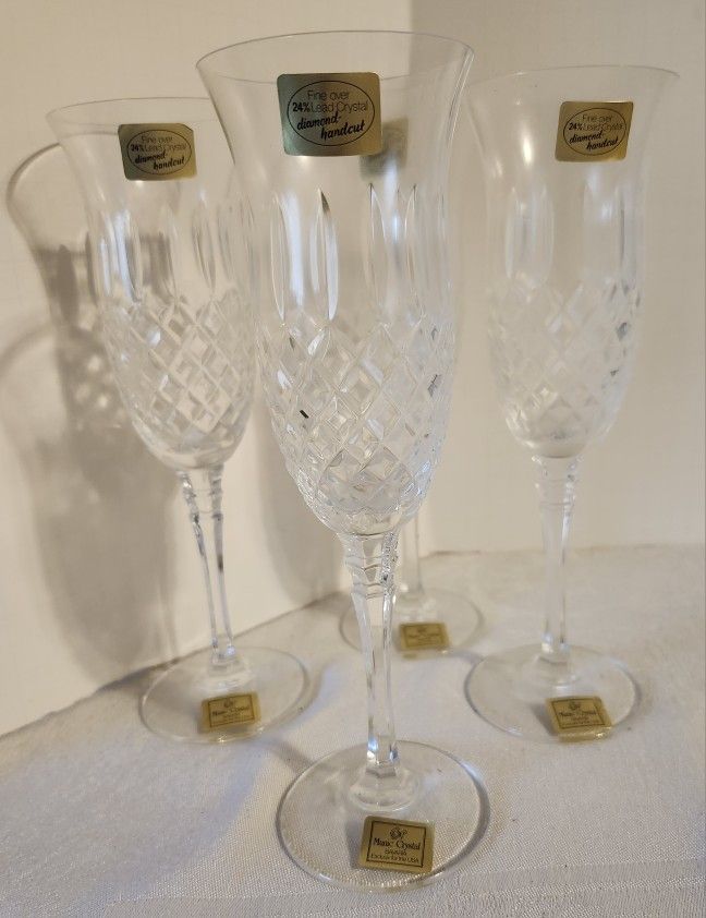 Set Of Four Crystal Champagne Flutes Glasses