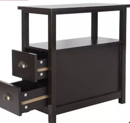 Chairside End Table with 2 Drawer and Shelf Narrow Nightstand Home Decor Storage