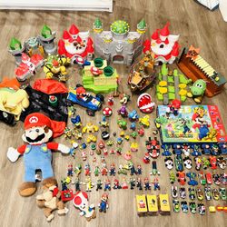   330  Nintendo Super Mario toys, figures, and playsets.  It includes plush toys of Mario and Bowser.  The set feature