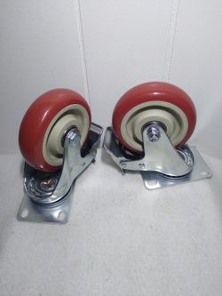 2 Pack 4" Wheel Casters Heavy Duty Double Bearings With Brakes - New Open Box