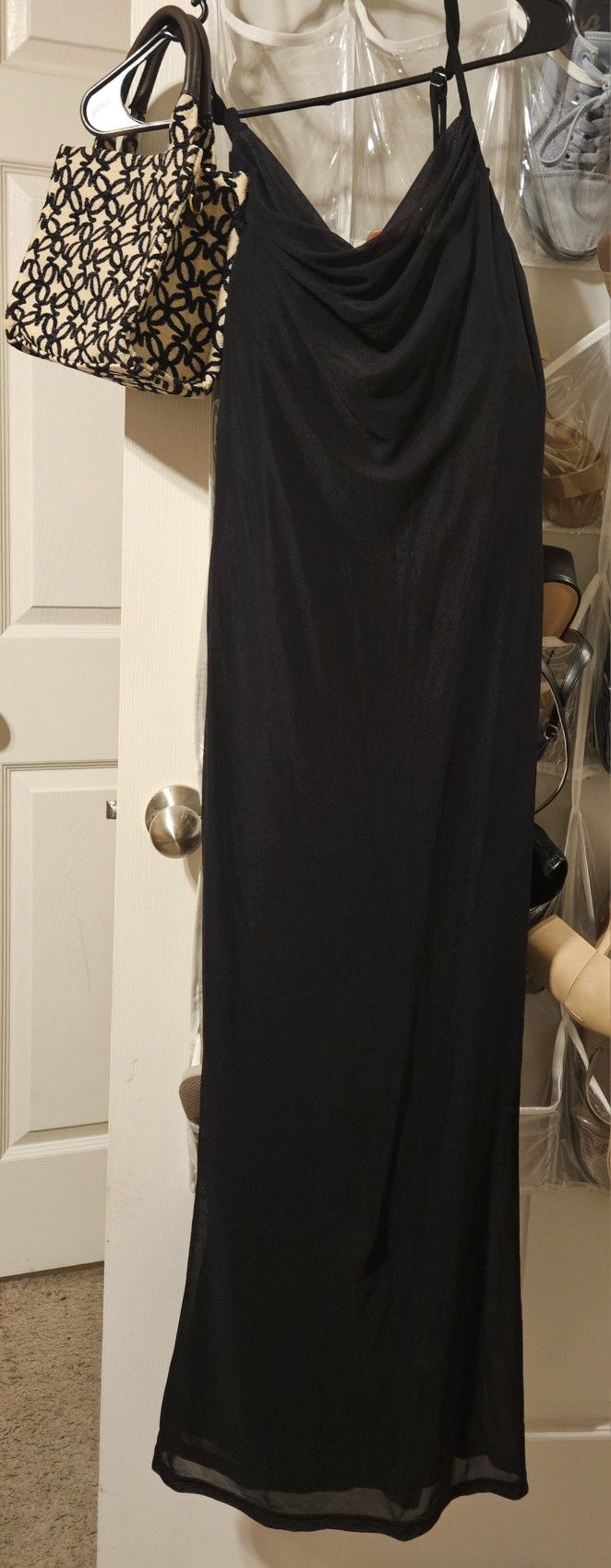 Black Long Fancy Dress With Purse