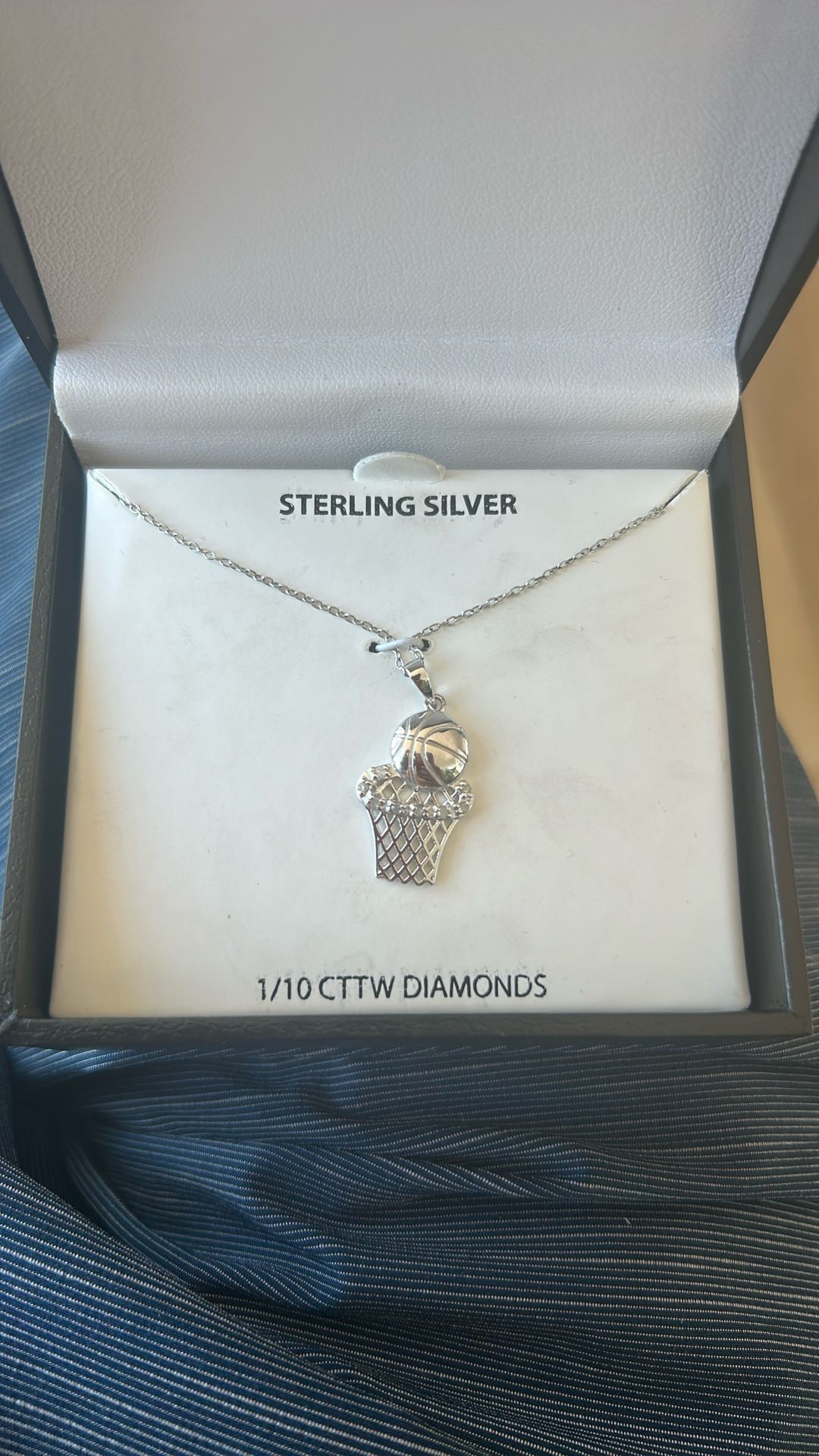 New In Box Diamond Sterling Silver Basketball Necklace