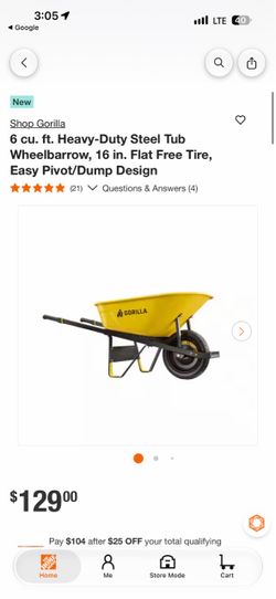 Gorilla 6 cu. ft. Heavy-Duty Steel Tub Wheelbarrow, 16 in. Flat Free Tire, Easy Pivot/Dump Design