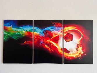 Fire Soccer HD Canvas Print 3 Pieces Painting Wall Art Home Decor Panels Sport Themes Poster for Living Room