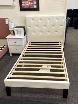 White Twin Size Platform Bed Frame