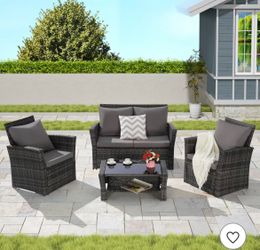 Patio Wicker Furniture Set with Coffee Table and Cushions