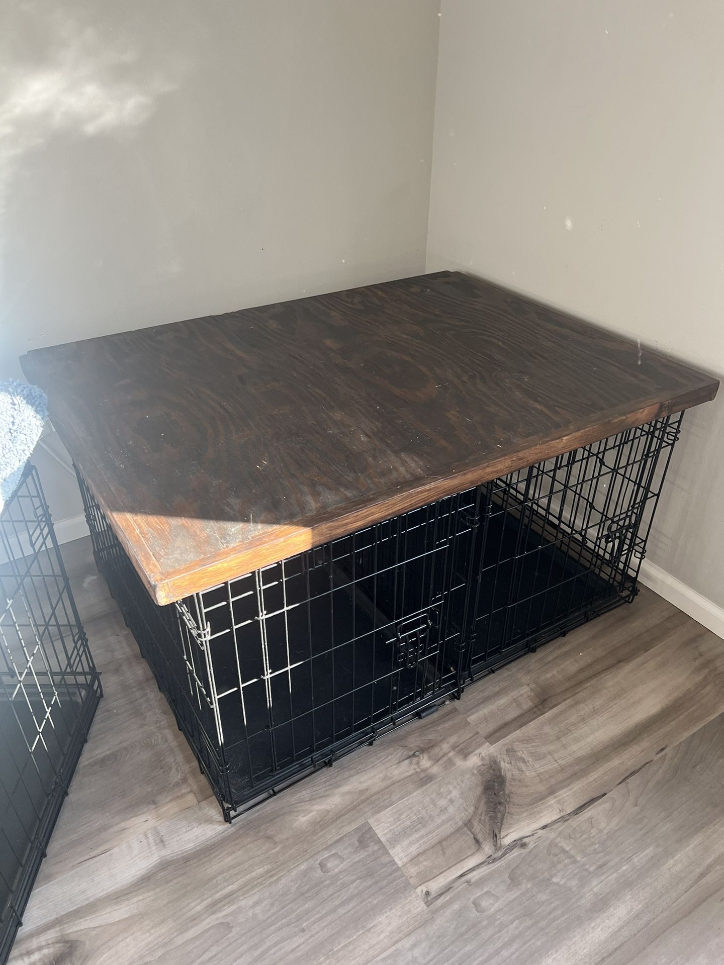 Two dog crates with tabletop