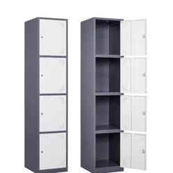 ✌️ Lockers for Storage,Metal Locker with 4 Doors,71" Lockable Small Locker Storage Cabinet for Employees,School, Office, Home, Gym(White/Grey) 