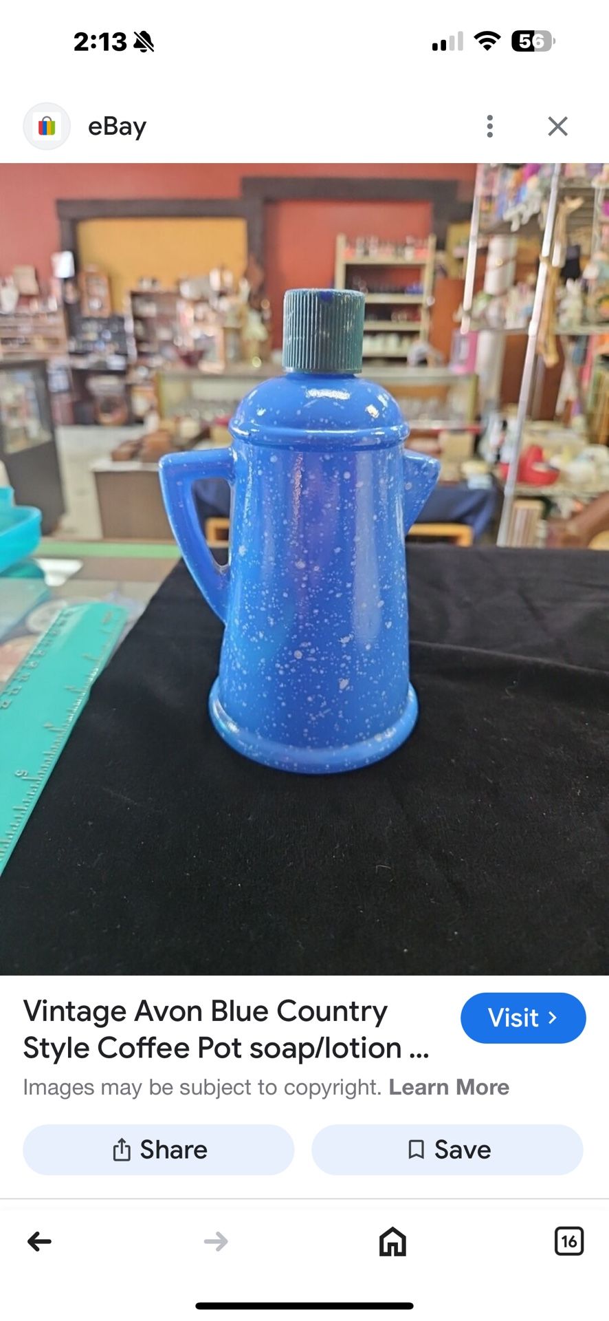 Avon Collectors Vintage Avon Blue Country Style Coffee Pot soap/lotion -Empty-
