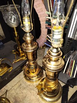 Vintage Stiffel Hollywood Regency trophy style solid Brass Candlestick Table Lamps