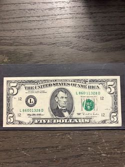 1995 $5 Five Dollar Bill Error